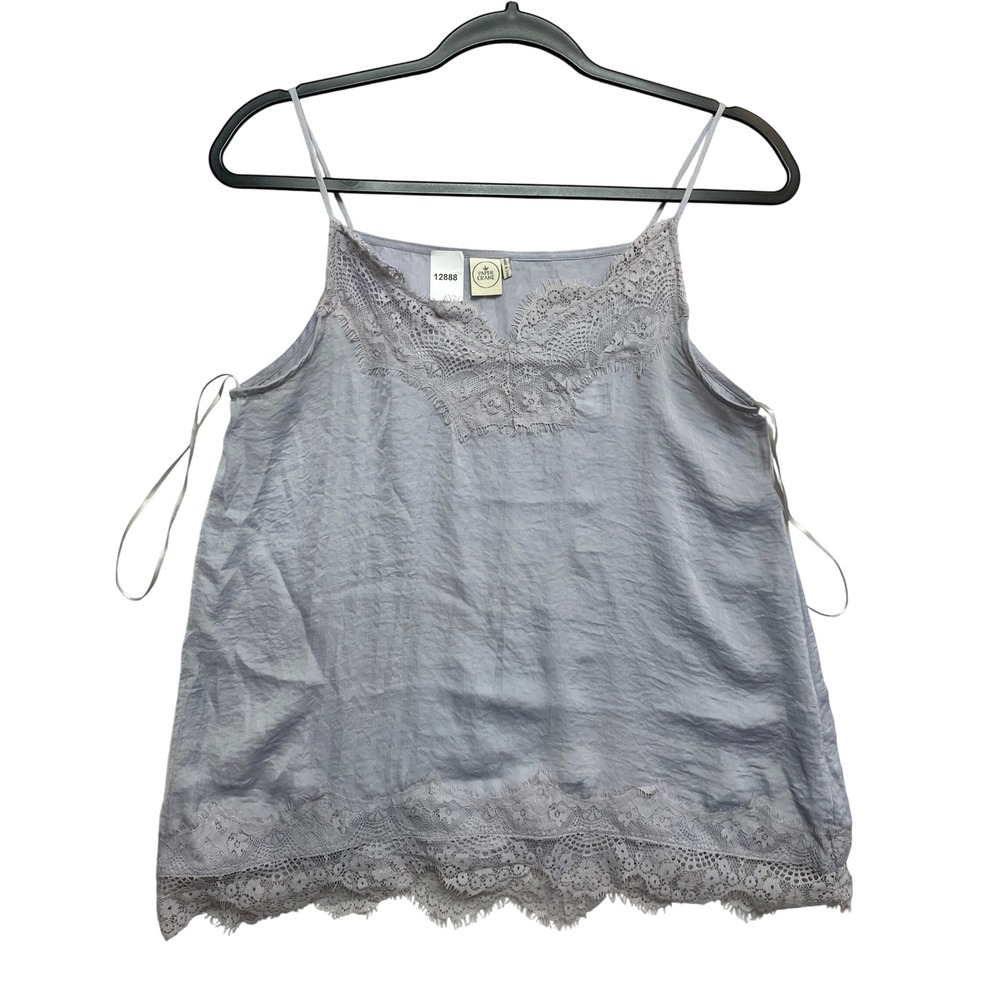 Paper Crane Camisole Womens S Lavender Grey Lace Trim Eyelash V-Neck Adjustable